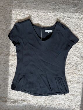 Sandro Paris Black Peplum Top Size 1 US 4 S Zip Back V Neck Crepe Blouse